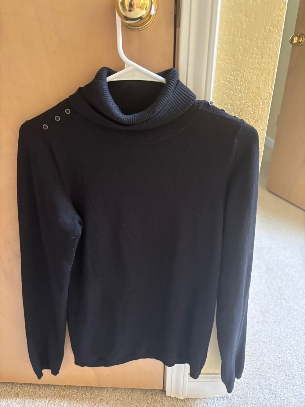The Limited Black Button-Shoulder Turtleneck Sweater